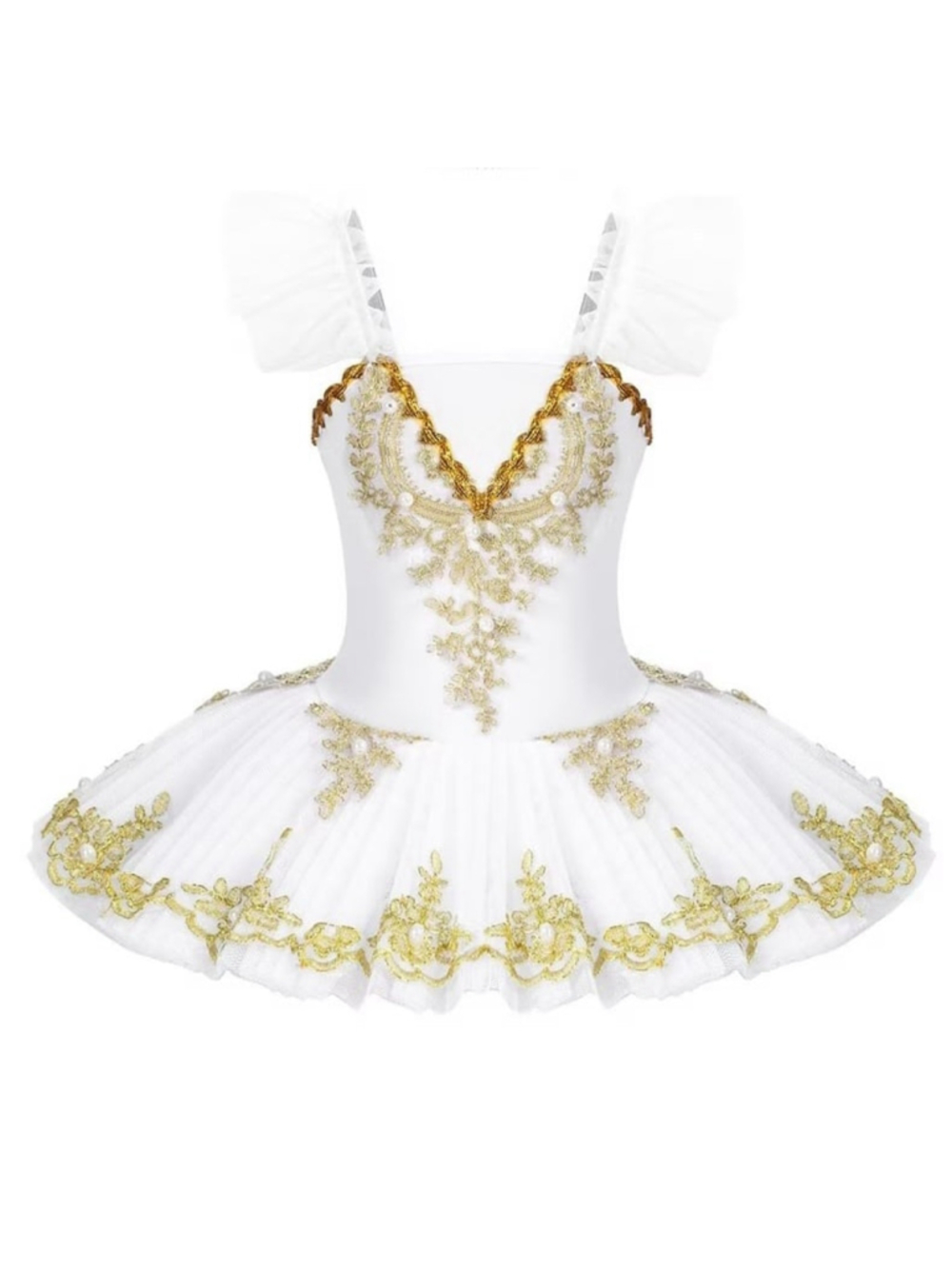 Girls White Ballet Tutu Dress with GGirls White Ballet Tutu Dress Gold Trim NWT